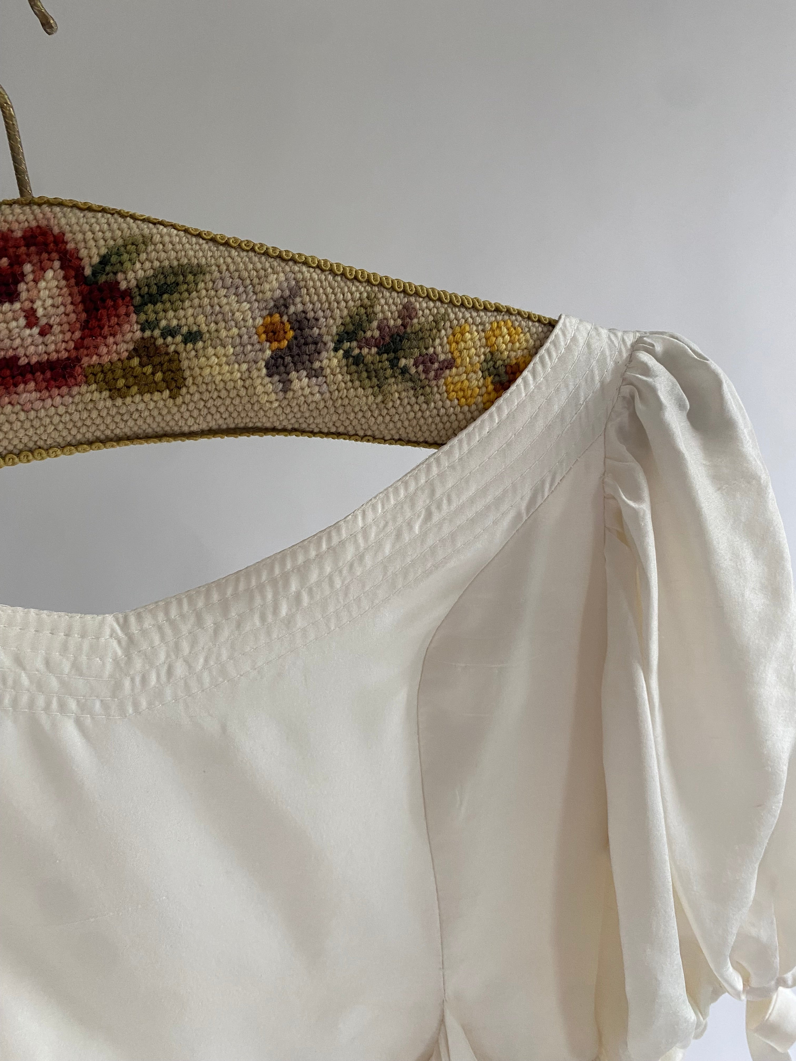 Vintage Silk 1980s Wedding Dress with Puff Sleeves