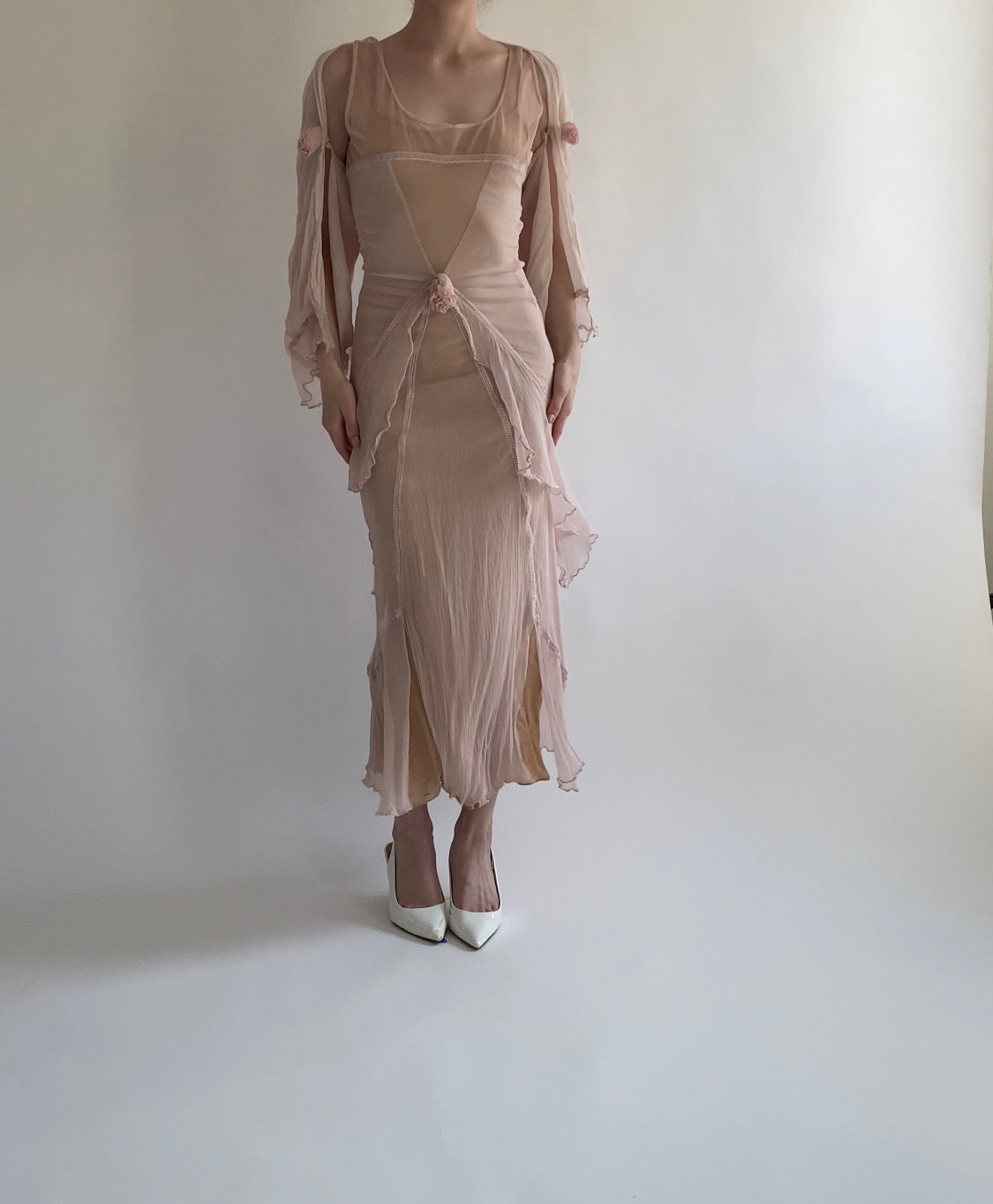 Dusty Rose Sheer Dress and Shawl Set
