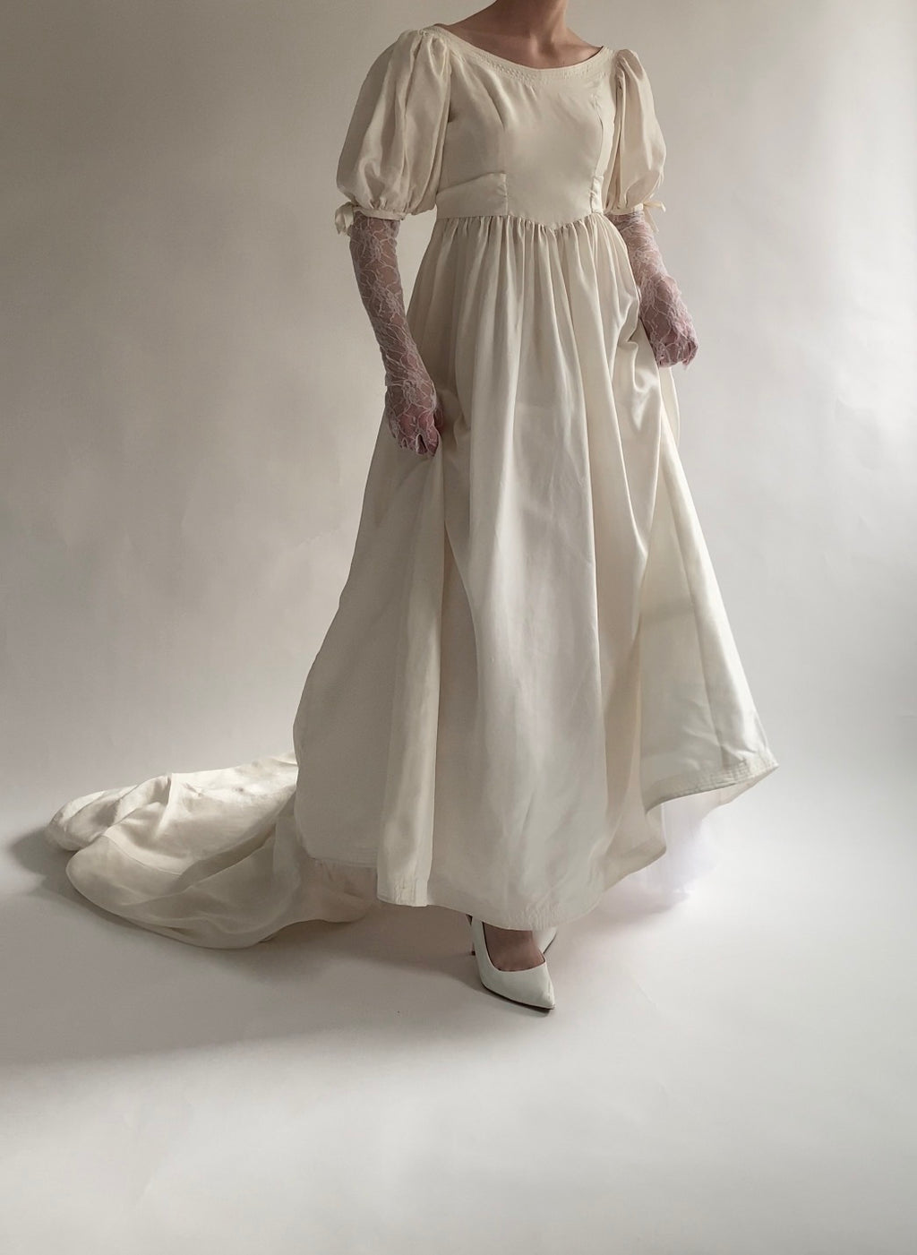 Vintage Silk 1980s Wedding Dress with Puff Sleeves