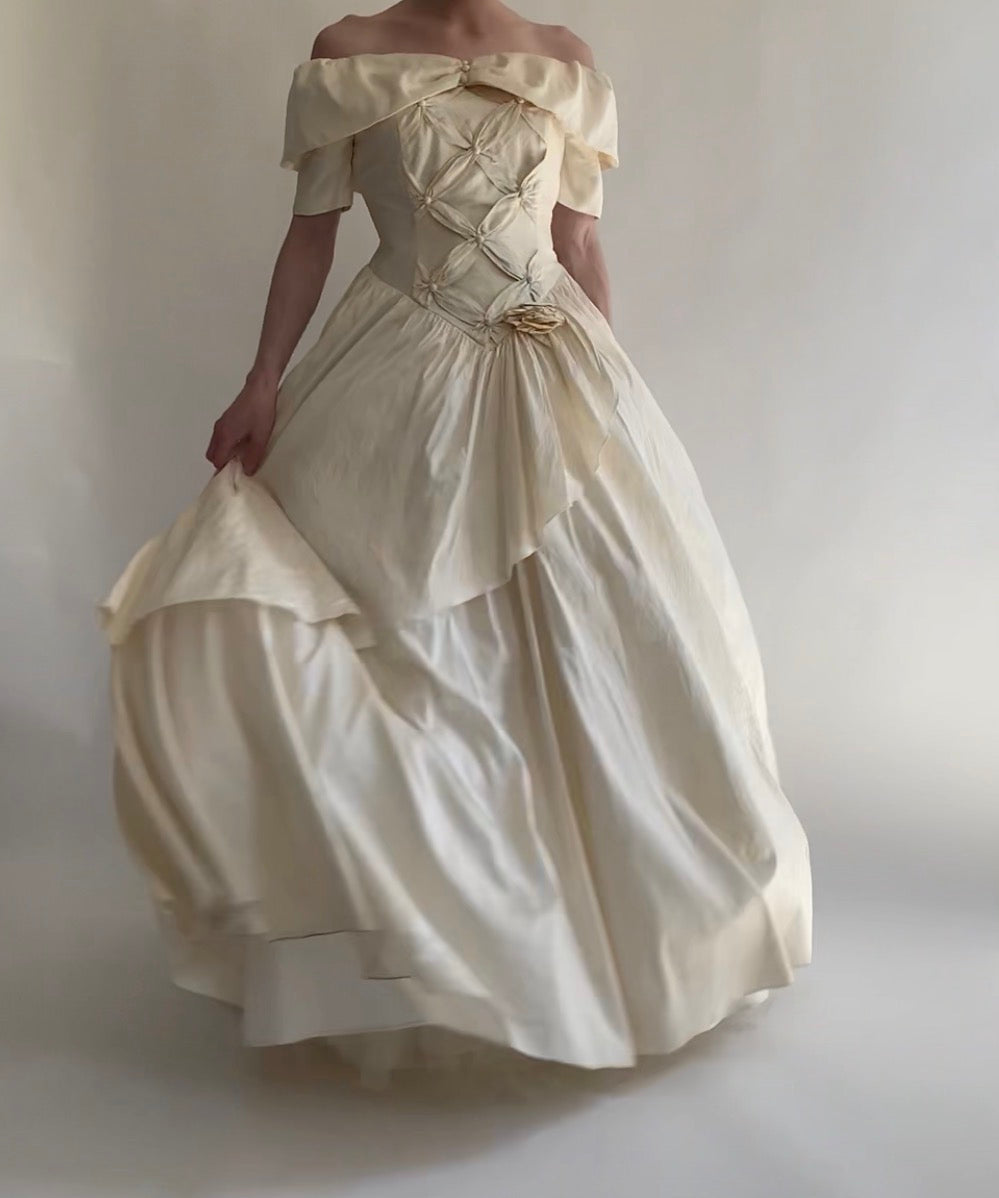 Vintage 1980s Silk Wedding Dress