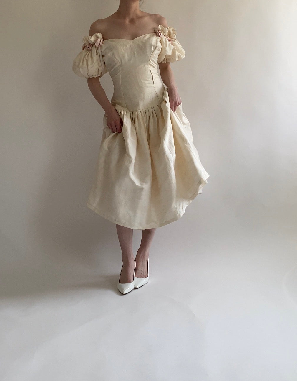 1980s Raw Silk  Wedding Dress
