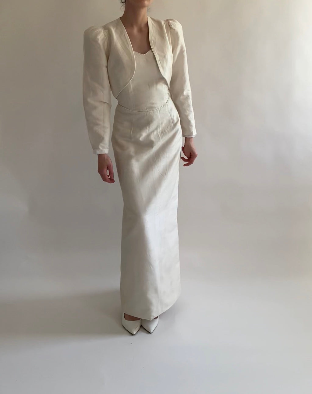 Raw Silk Strapless Vintage Wedding Gown with Matching Jacket
