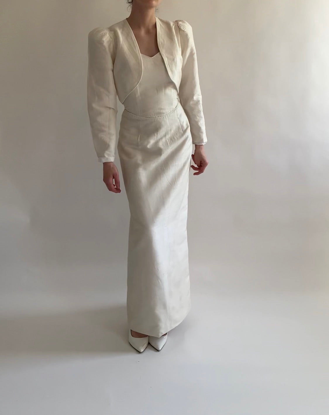 Raw Silk Strapless Vintage Wedding Gown with Matching Jacket