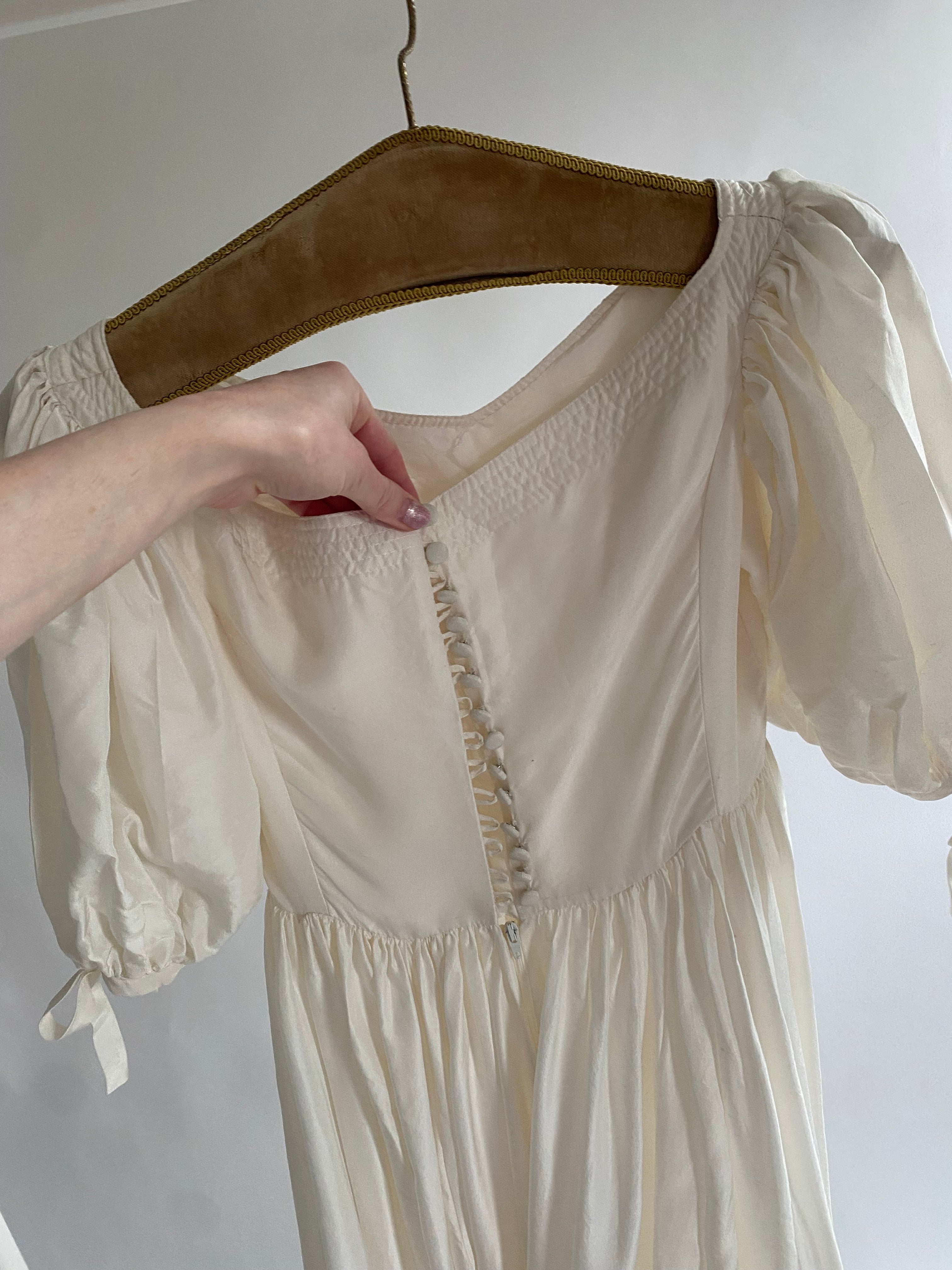 Vintage Silk 1980s Wedding Dress with Puff Sleeves