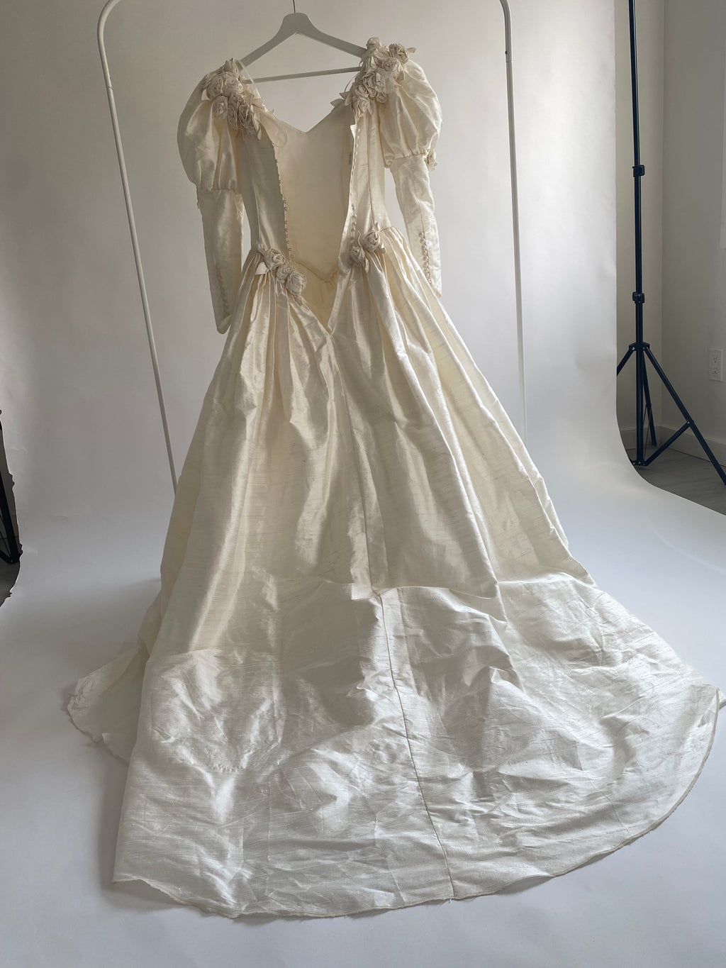 1980s Silk Rosette Wedding Dress