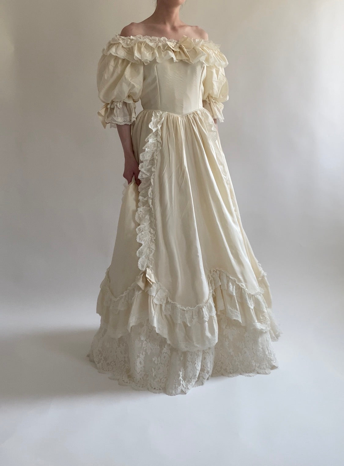 1980s Silk Princess Diana Inspired Vintage Wedding Dress