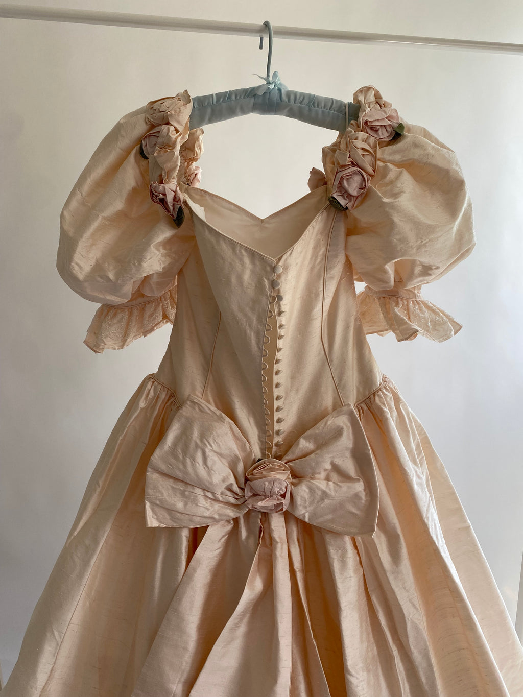 1980s Raw Silk Rosette Wedding Gown