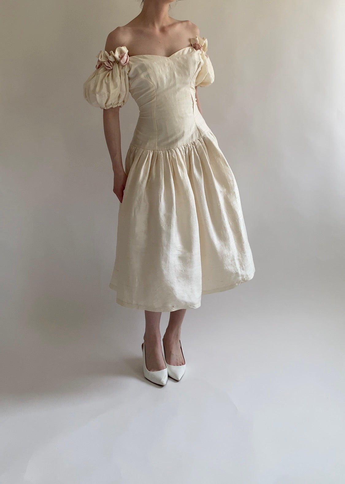 1980s Raw Silk  Wedding Dress