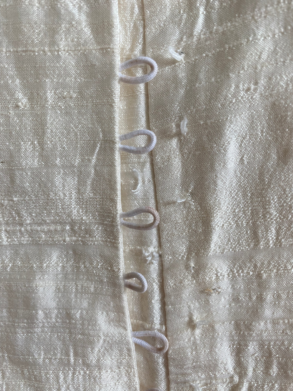 1980s Raw Silk Wedding Dress with Rosettes and Puff Sleeves