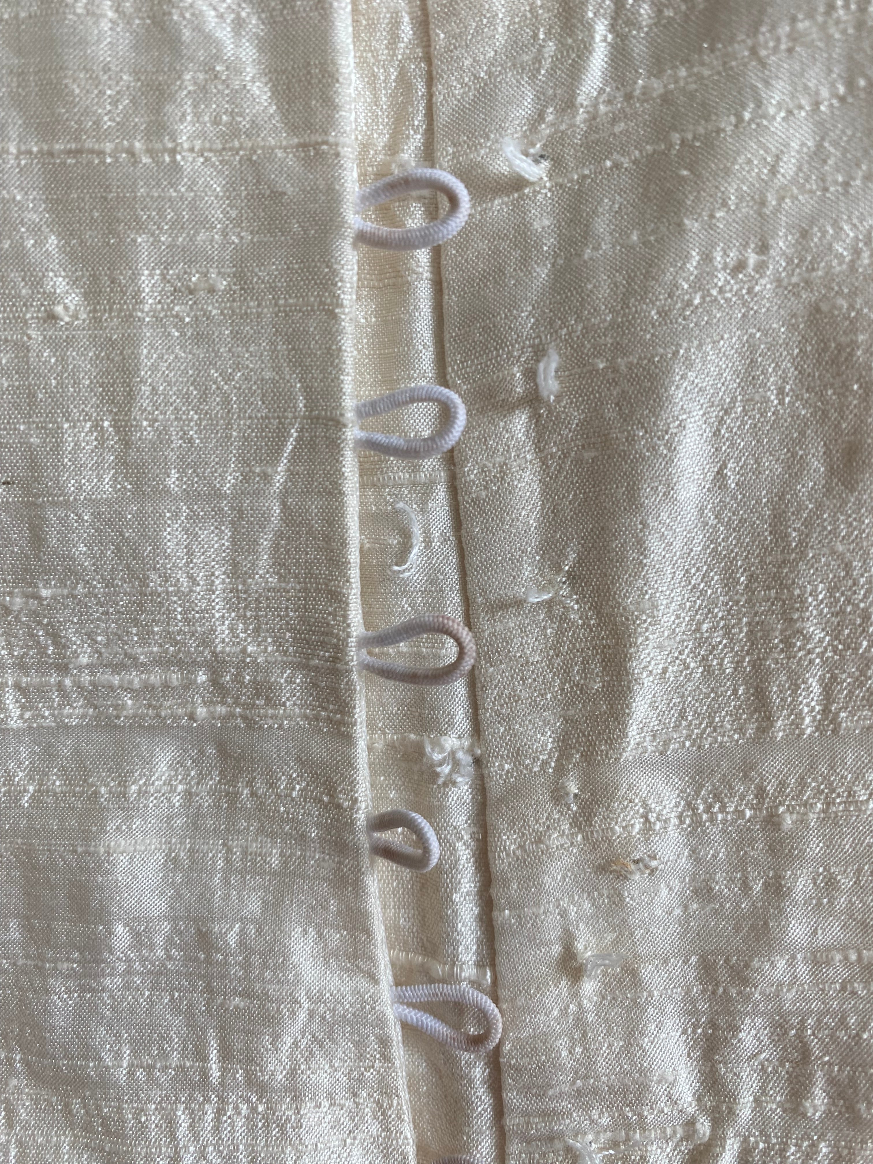 1980s Raw Silk Wedding Dress with Rosettes and Puff Sleeves
