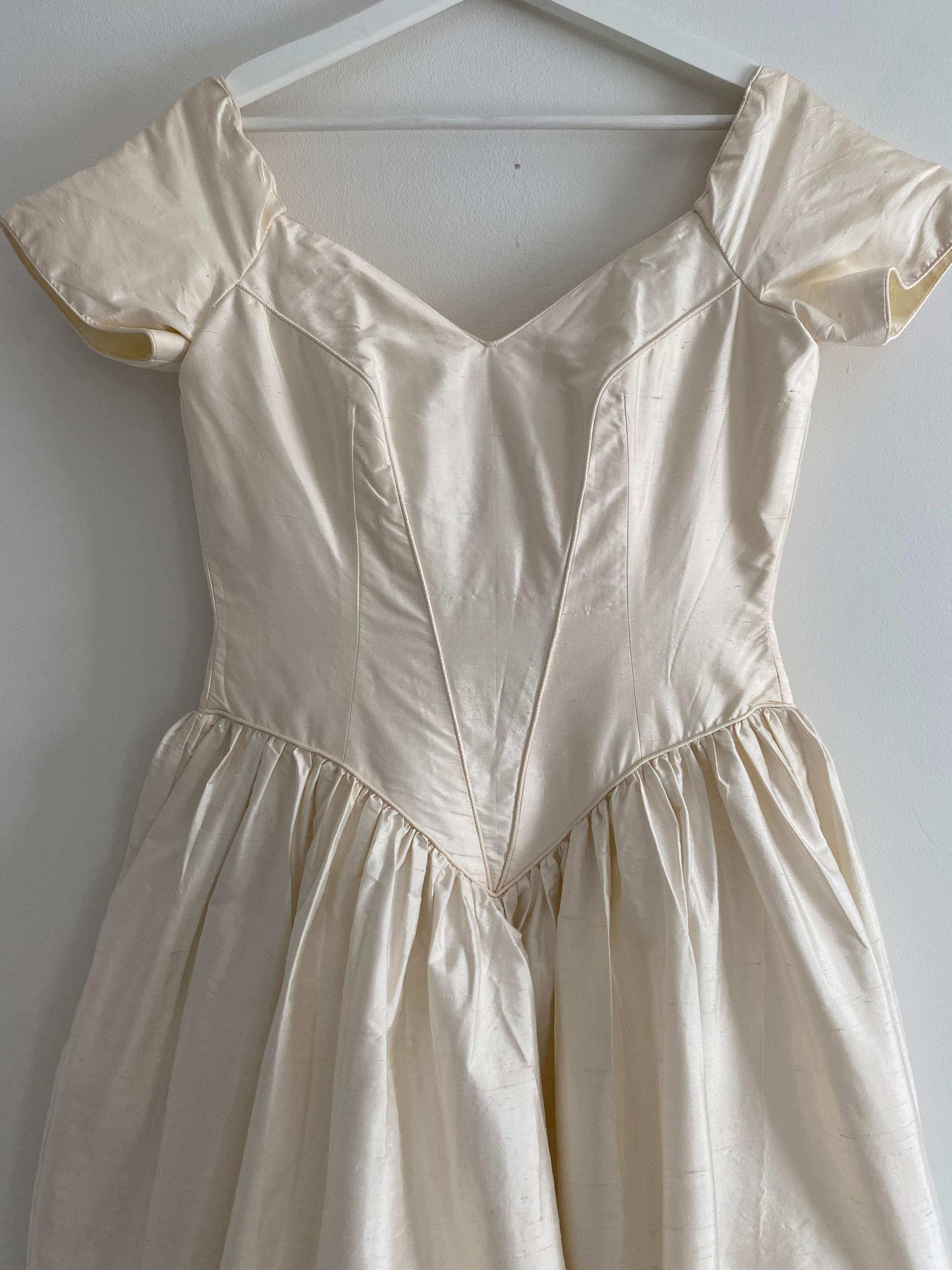 Vintage 90s Silk Off Shoulder Wedding Dress