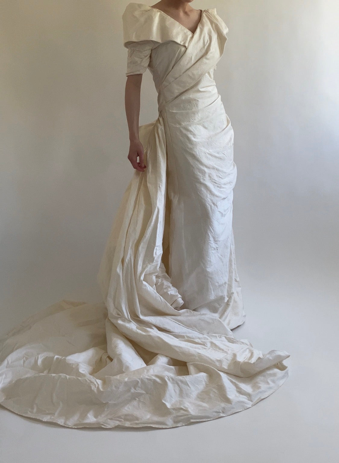 Vintage Silk Wedding Dress with Detachable Train