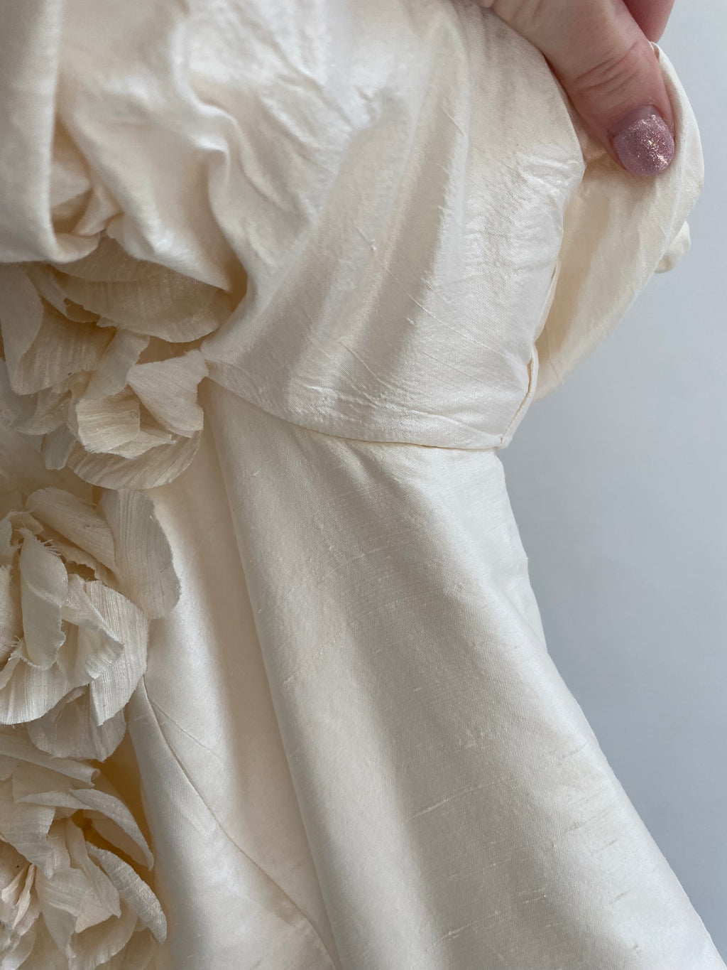1980s Rose Trimmed Silk Wedding Dress