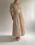 Vintage 1980s Raw Silk Midi Wedding Dress with Off Shoulder Sleeves