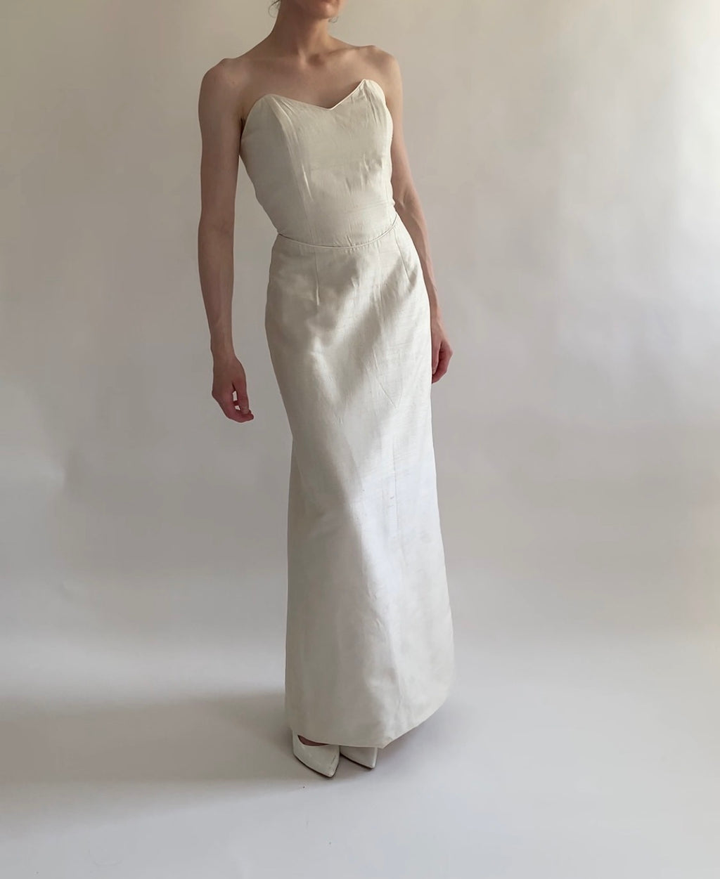 Raw Silk Strapless Vintage Wedding Gown with Matching Jacket