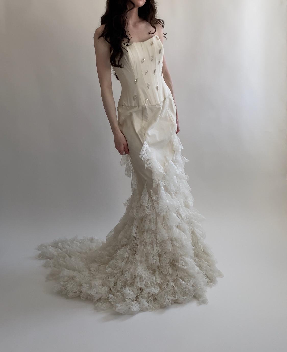 1990s Strapless Lace Wedding Gown
