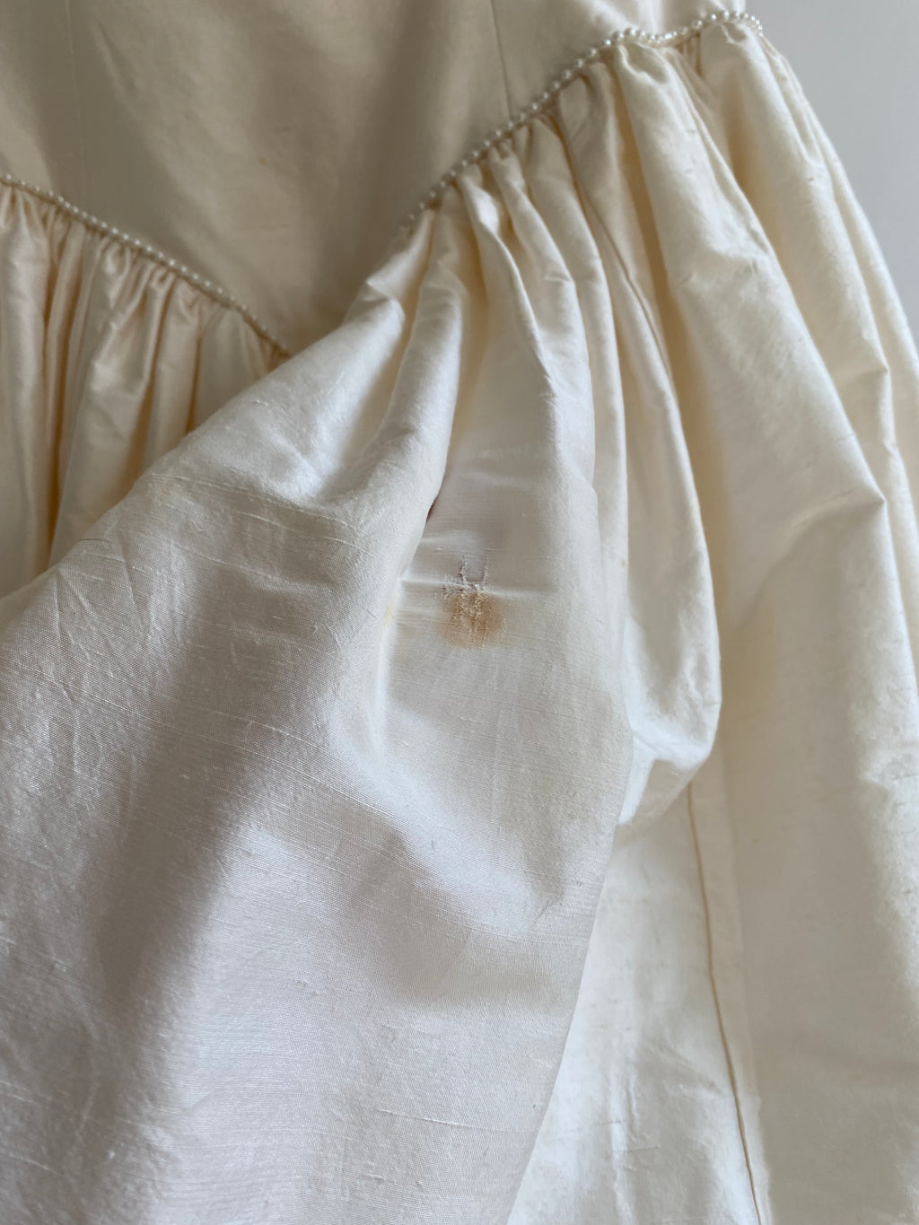 1980s Rose Trimmed Silk Wedding Dress