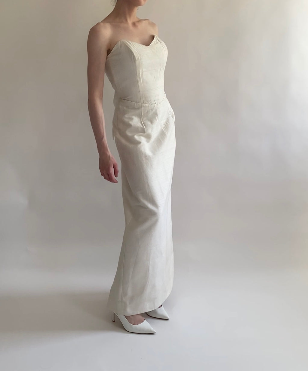 Raw Silk Strapless Vintage Wedding Gown with Matching Jacket