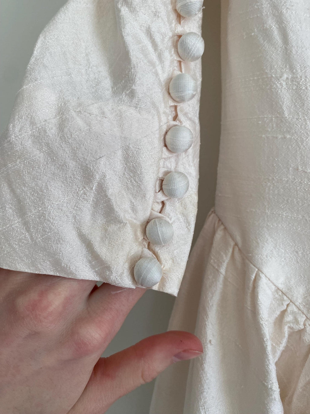 1990s Rosette Raw Silk Wedding Gown