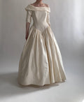 90s Raw Silk Off Shoulder Wedding Gown