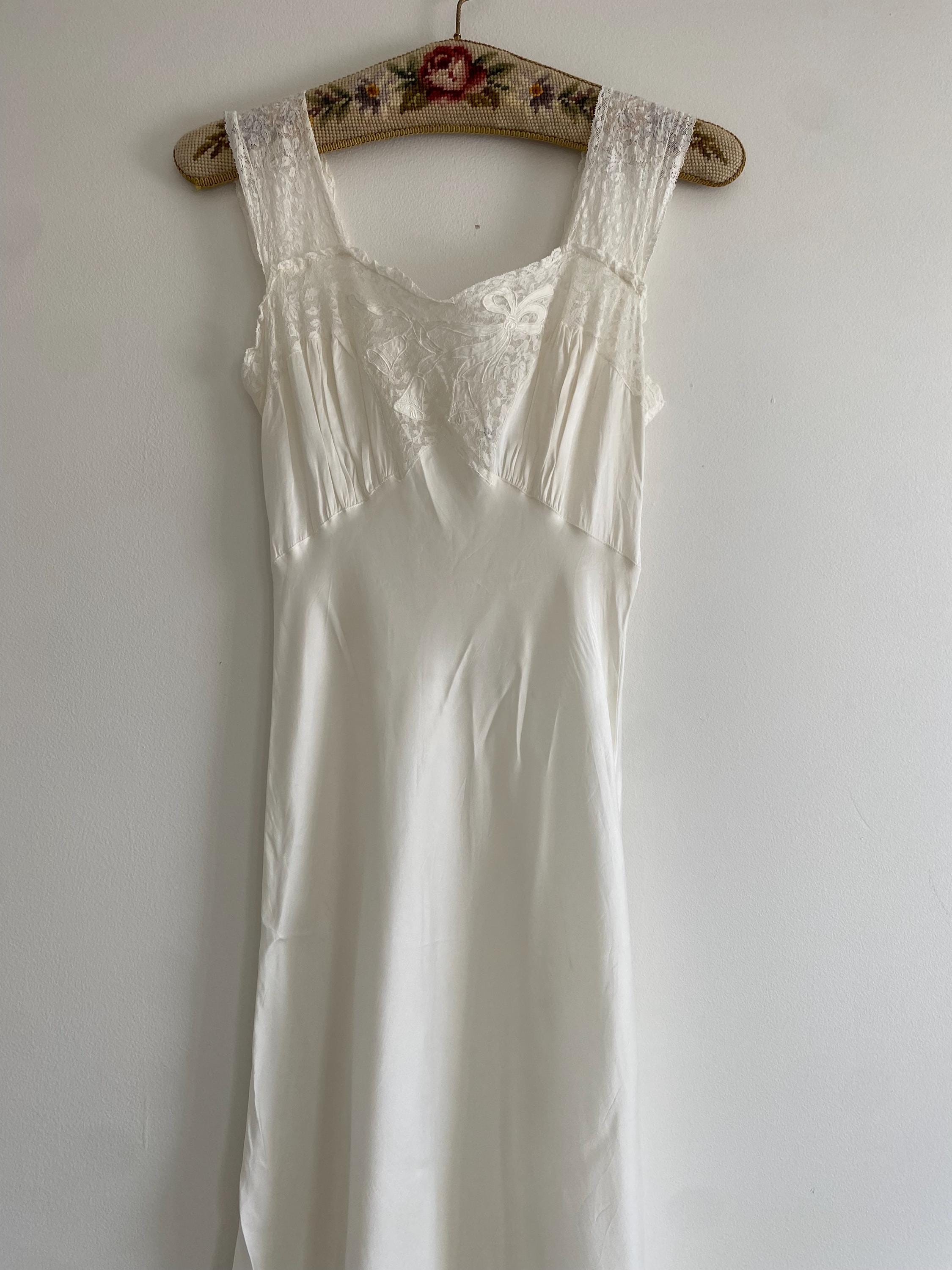 1930s Vintage Slip Dress with Lace and Embroidery Details