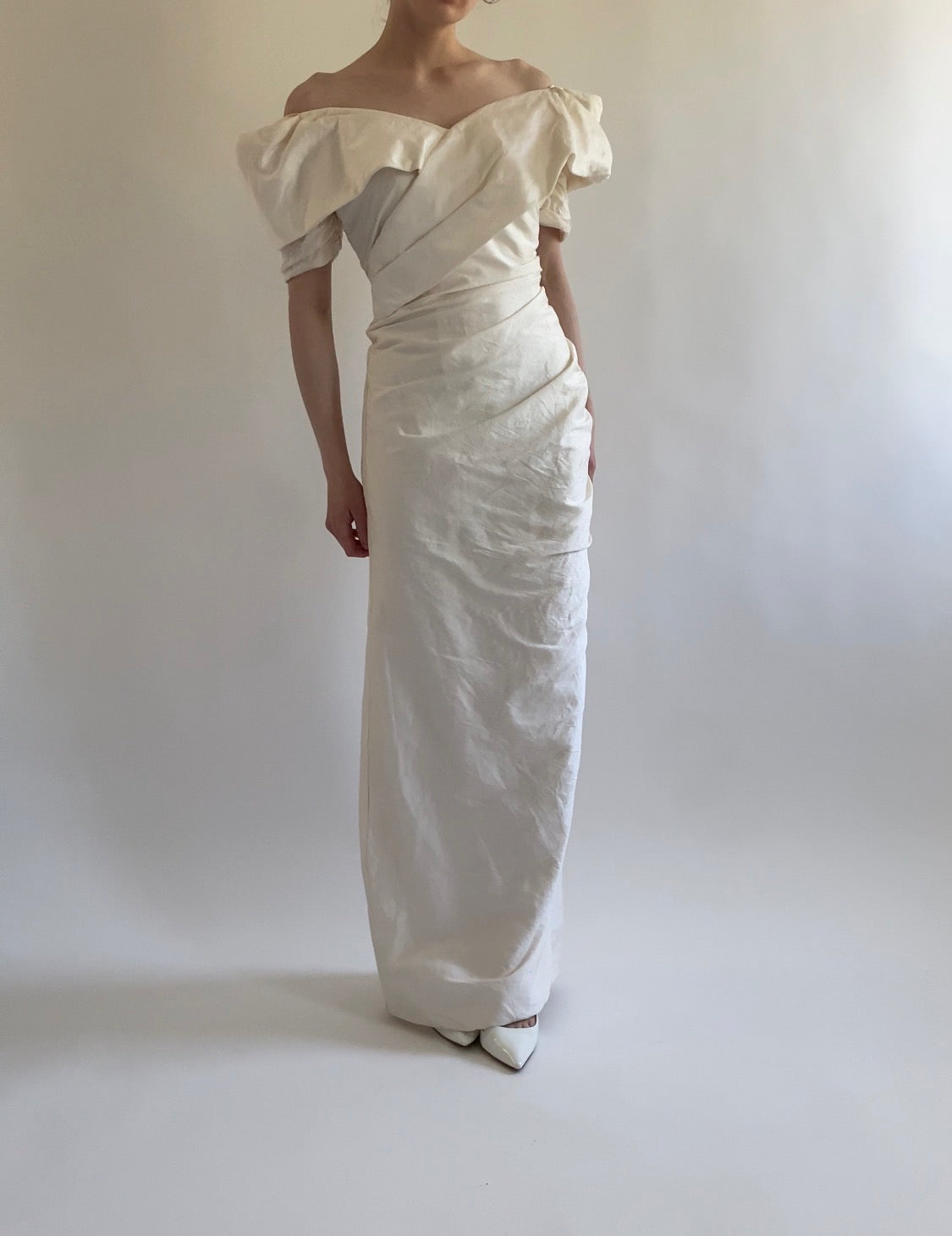 Vintage Silk Wedding Dress with Detachable Train