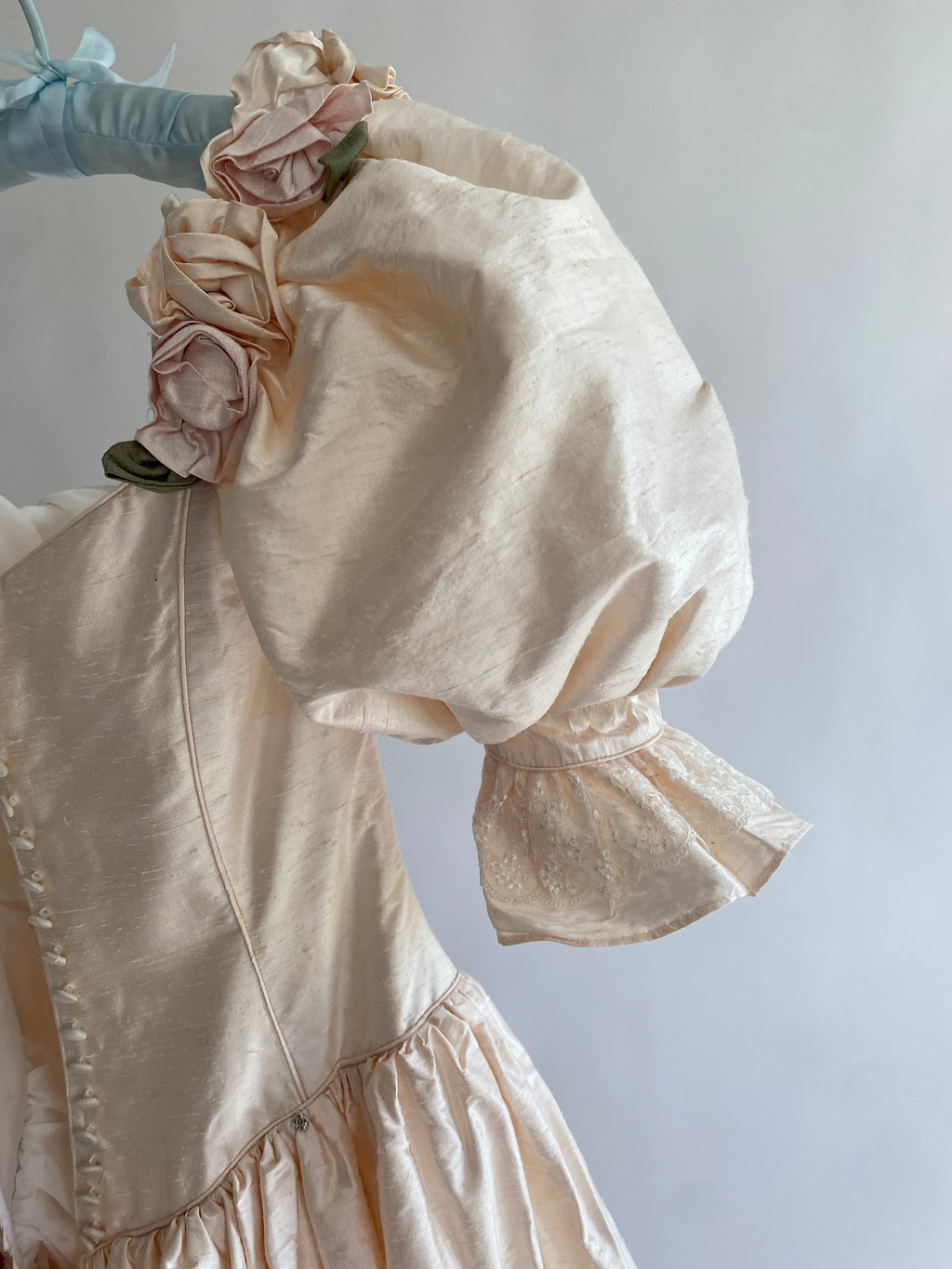 1980s Raw Silk Rosette Wedding Gown