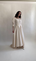 1990s Rosette Raw Silk Wedding Gown