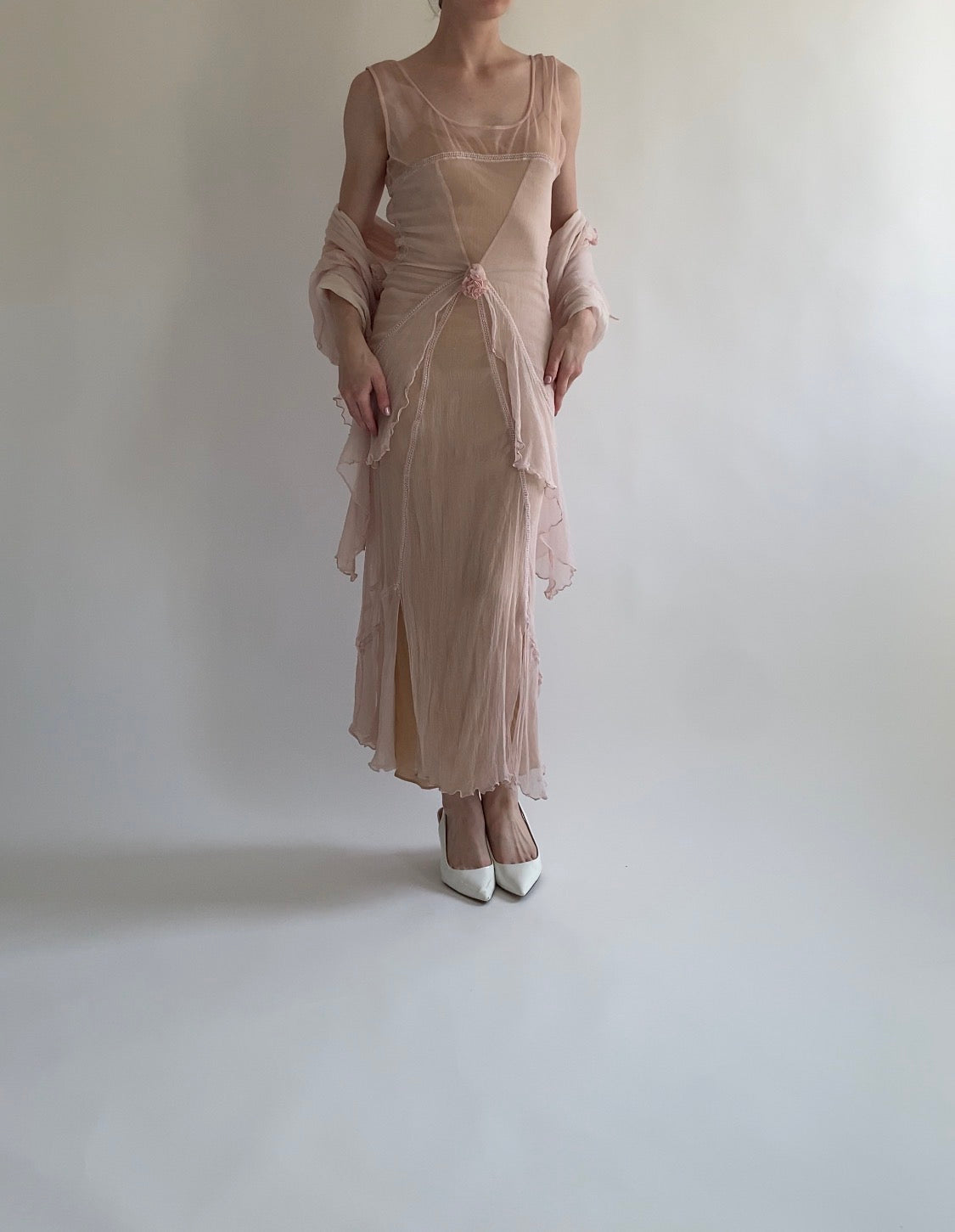 Dusty Rose Sheer Dress and Shawl Set