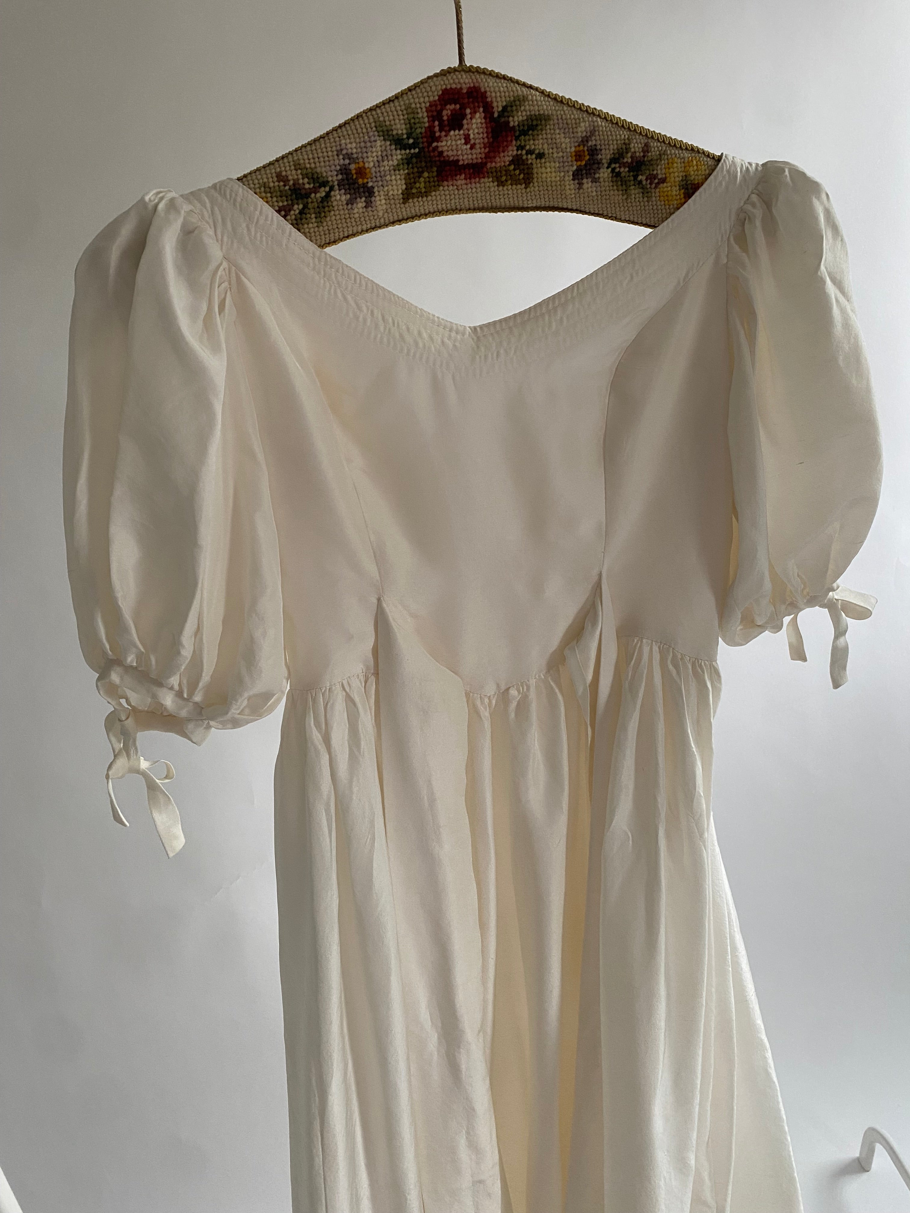 Vintage Silk 1980s Wedding Dress with Puff Sleeves