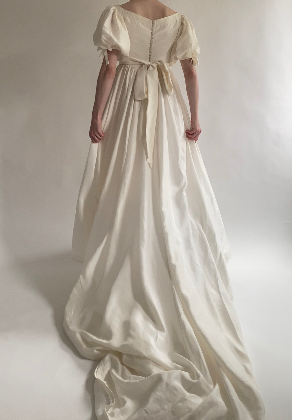 Vintage Silk 1980s Wedding Dress with Puff Sleeves