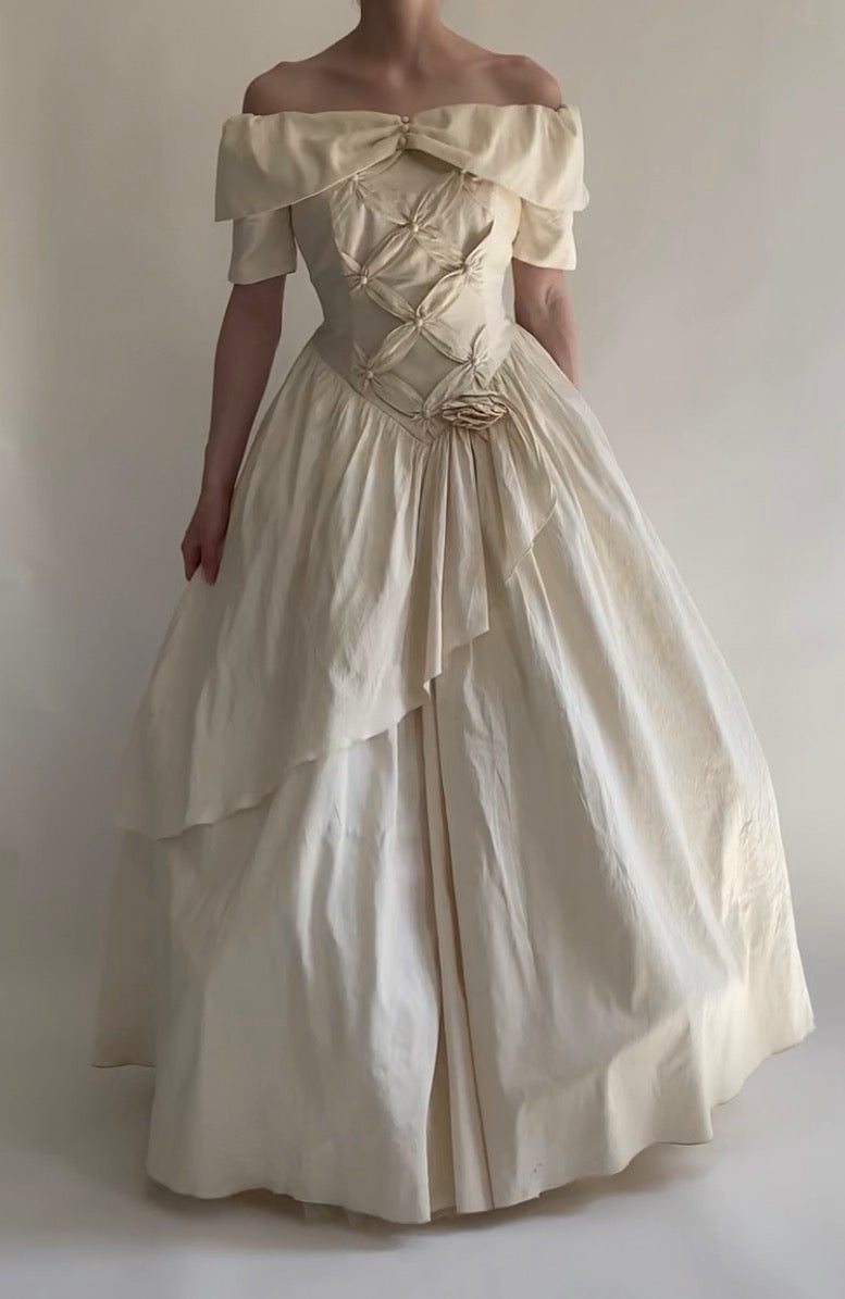 Vintage 1980s Silk Wedding Dress