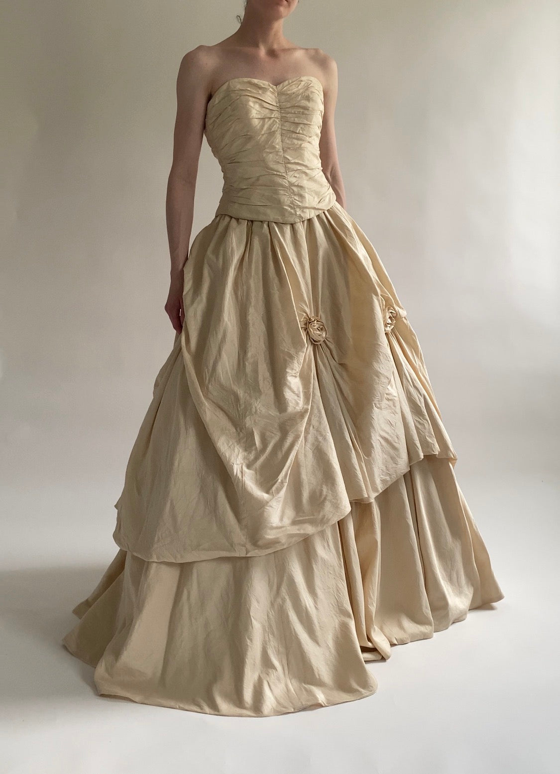90s Silk 3-piece Wedding Dress Set Corset and Skirt with Rosettes