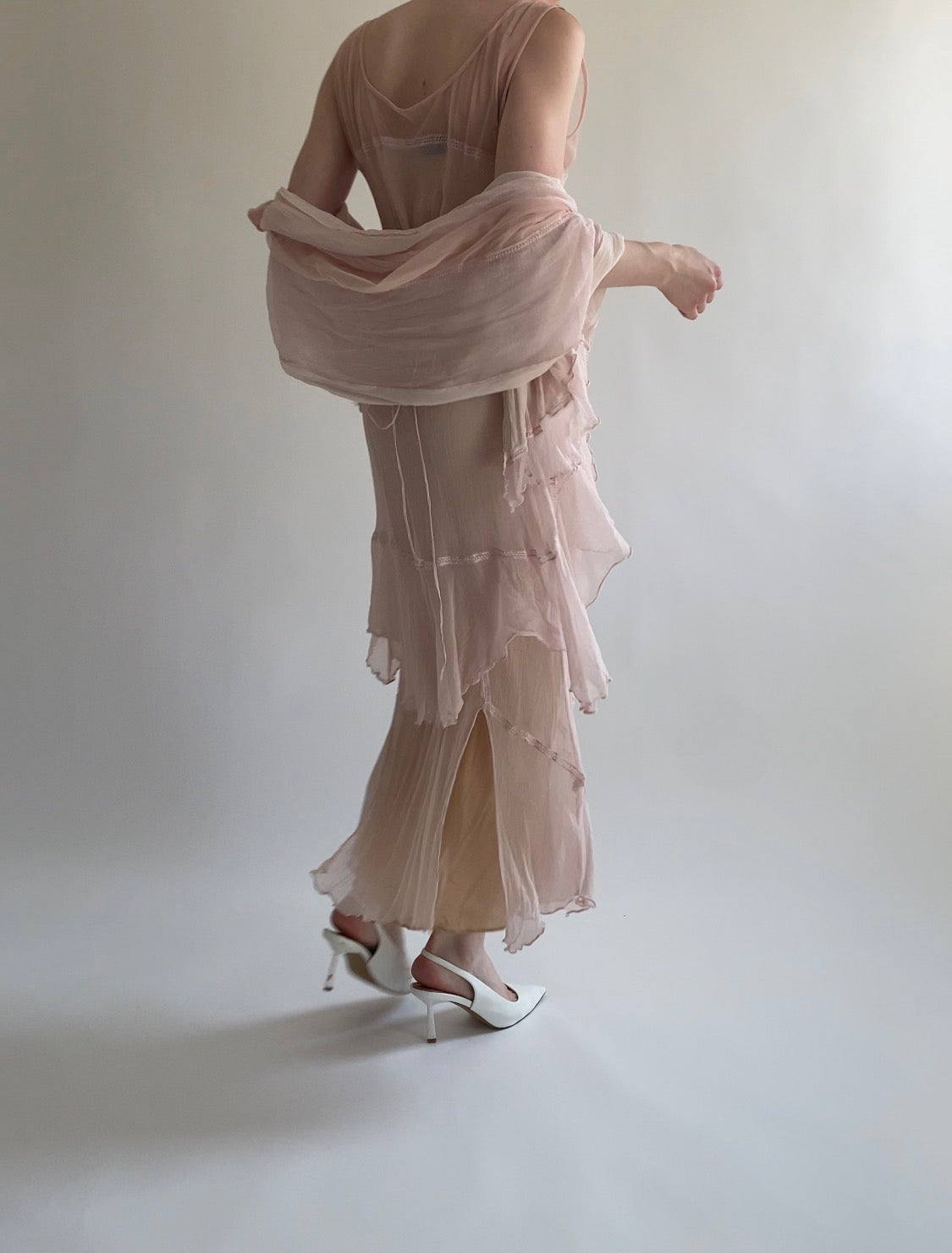 Dusty Rose Sheer Dress and Shawl Set