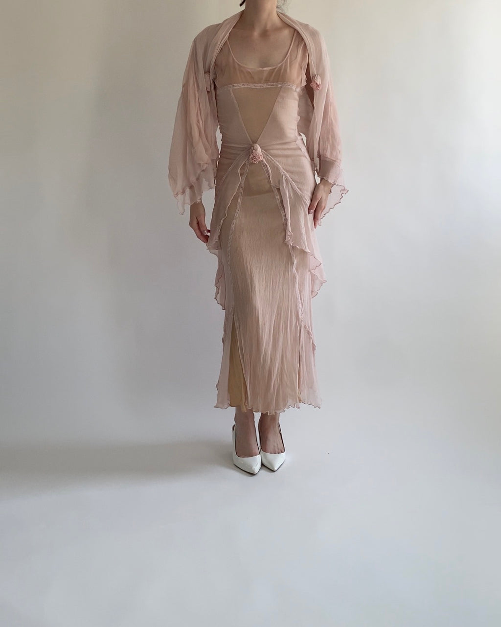 Dusty Rose Sheer Dress and Shawl Set