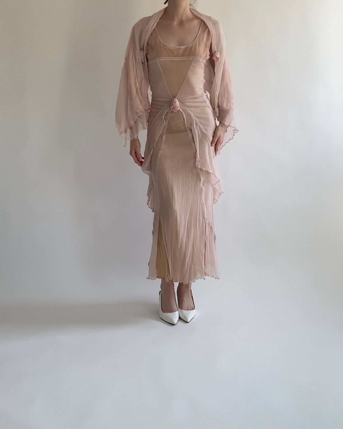 Dusty Rose Sheer Dress and Shawl Set