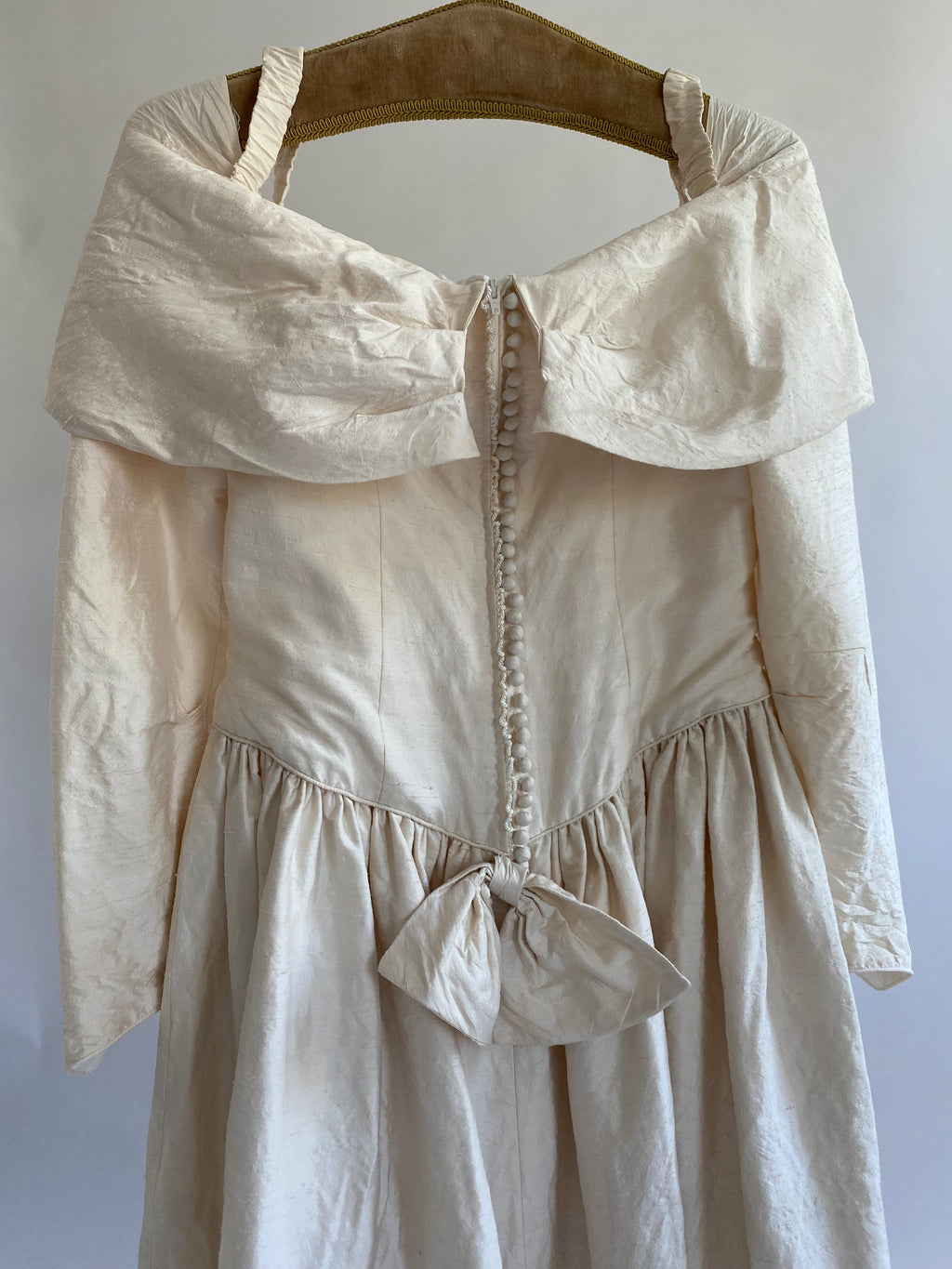Vintage Silk Midi Off Shoulder Wedding Dress