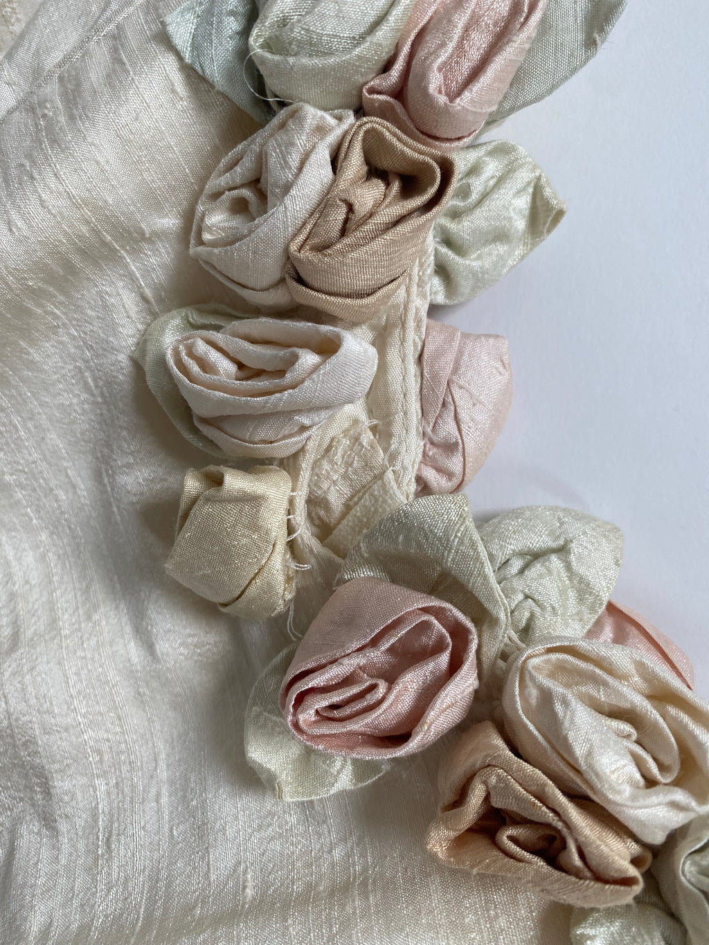 Vintage Rosette Off Shoulder Raw Silk Wedding Dress