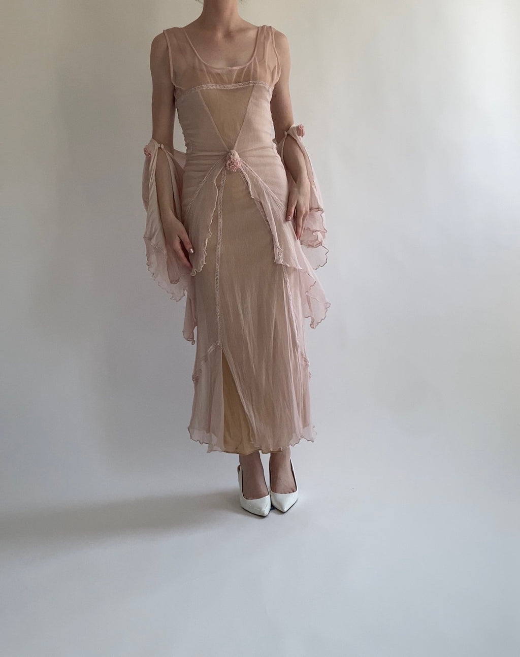 Dusty Rose Sheer Dress and Shawl Set