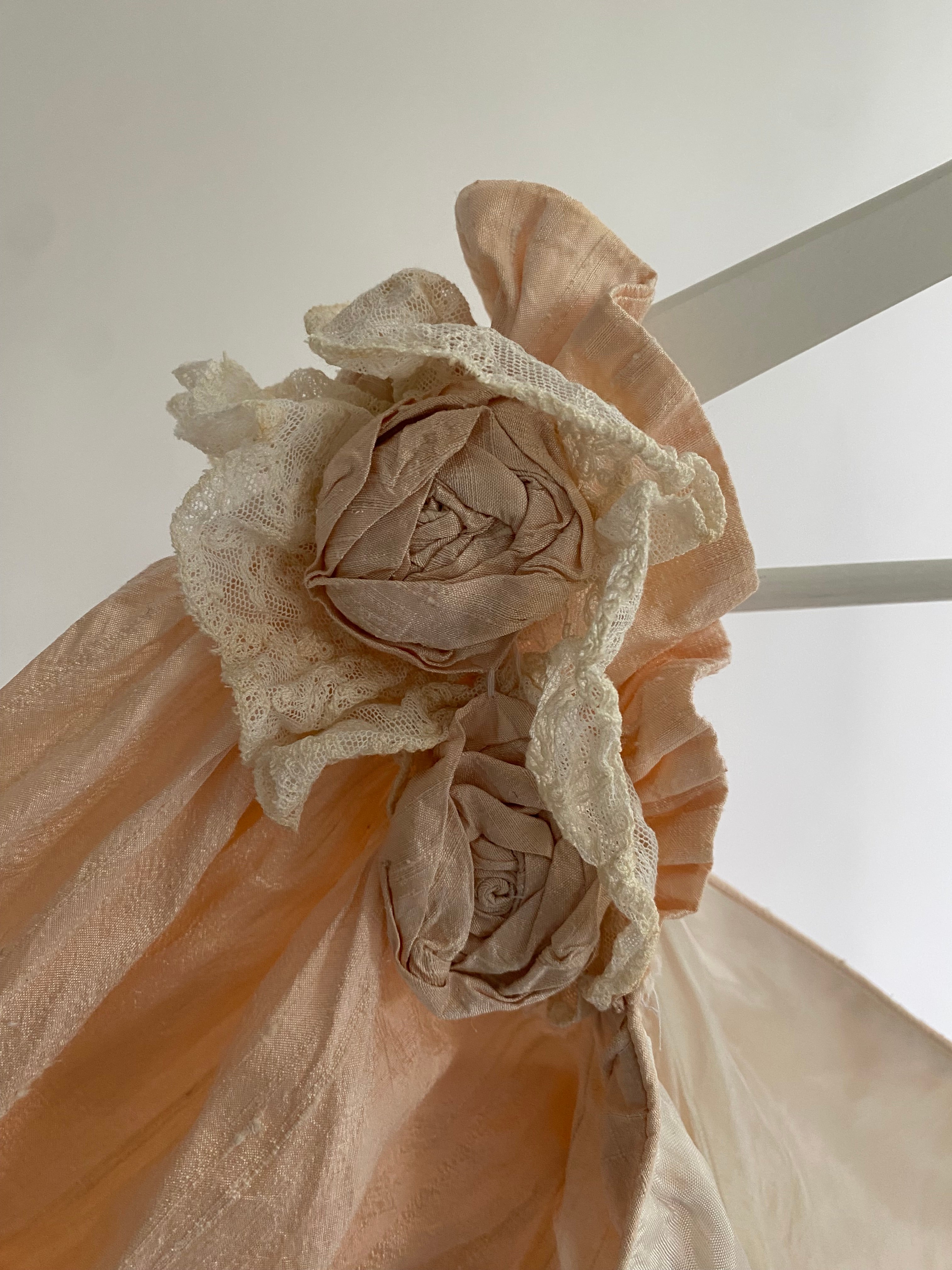 Vintage 1980s Raw Silk Midi Wedding Dress with Off Shoulder Sleeves