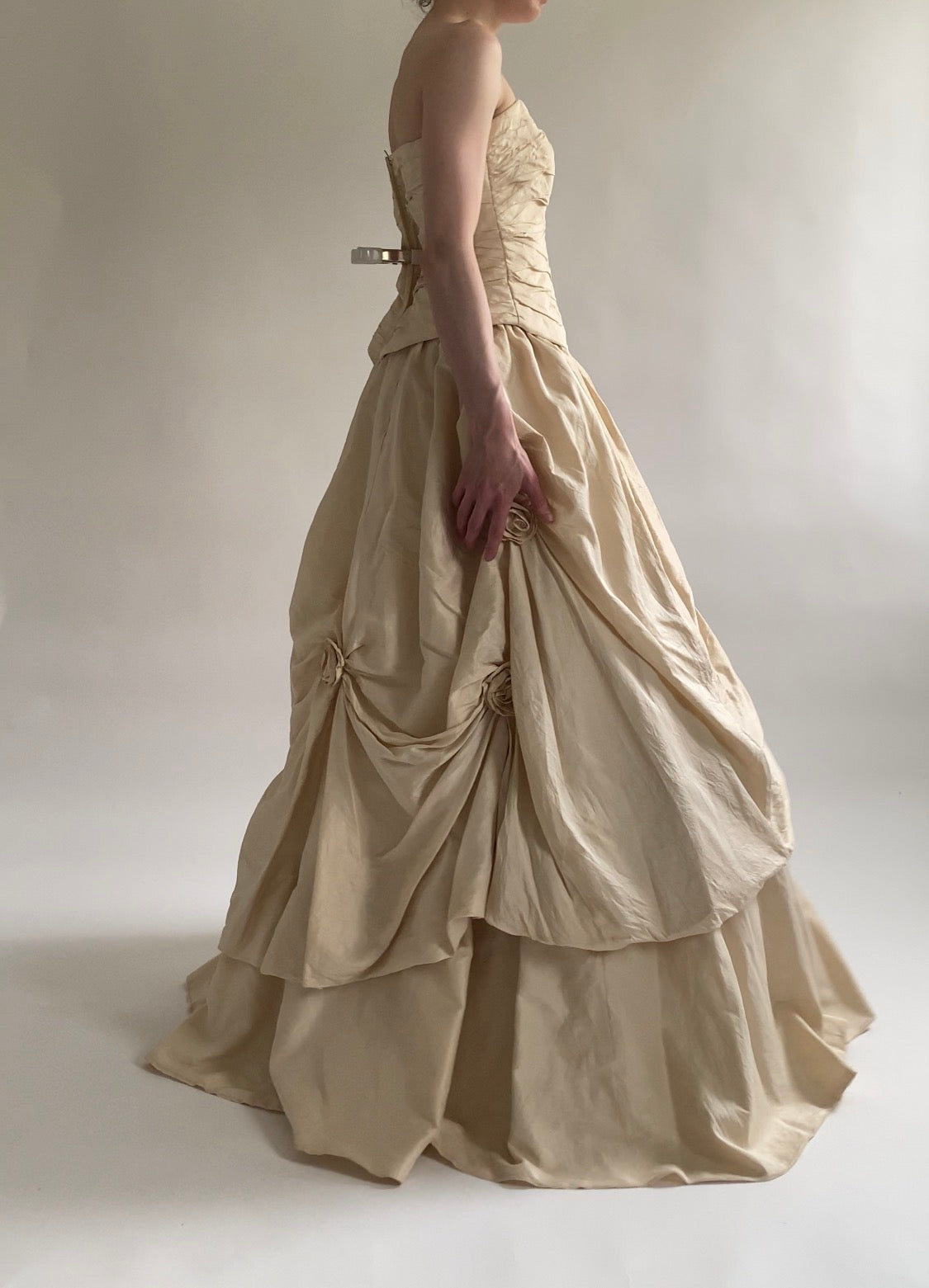 90s Silk 3-piece Wedding Dress Set Corset and Skirt with Rosettes