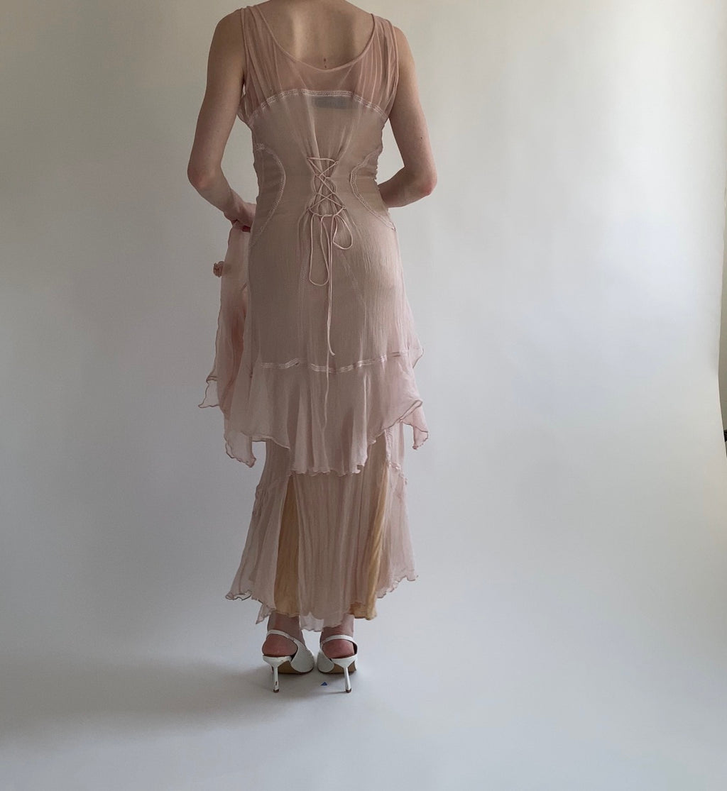 Dusty Rose Sheer Dress and Shawl Set