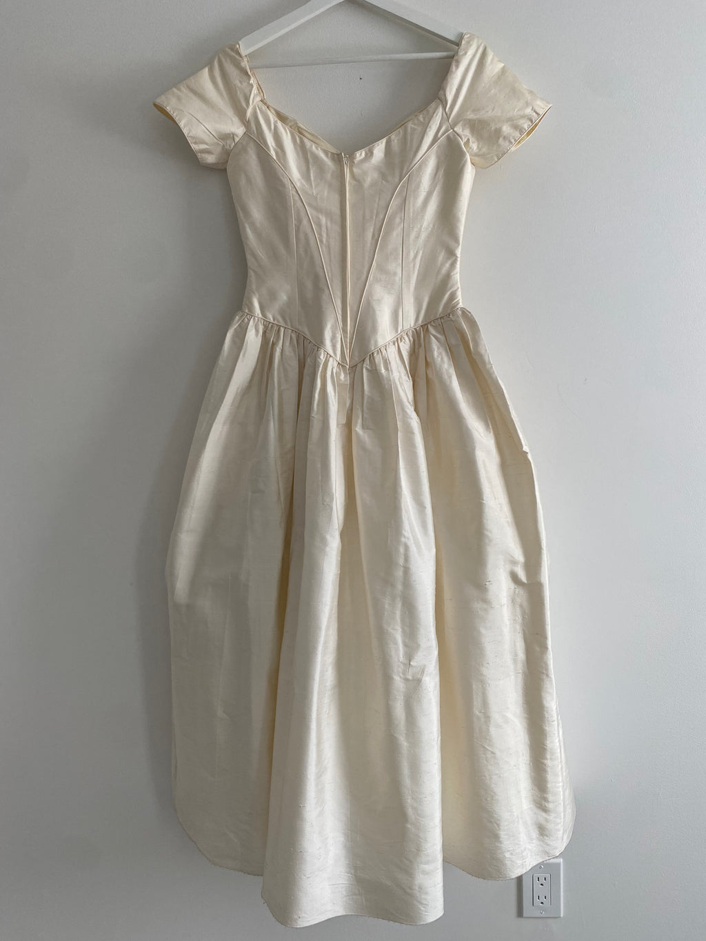 Vintage 90s Silk Off Shoulder Wedding Dress