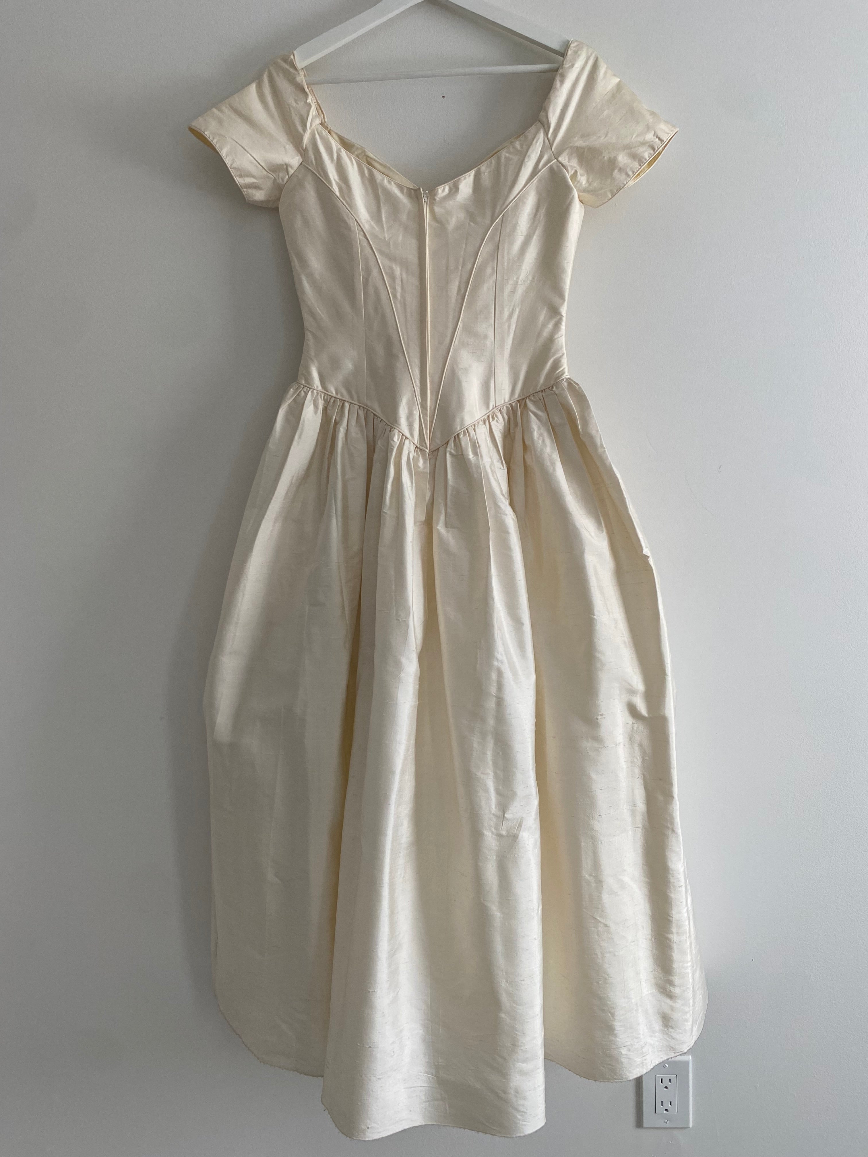 Vintage 90s Silk Off Shoulder Wedding Dress