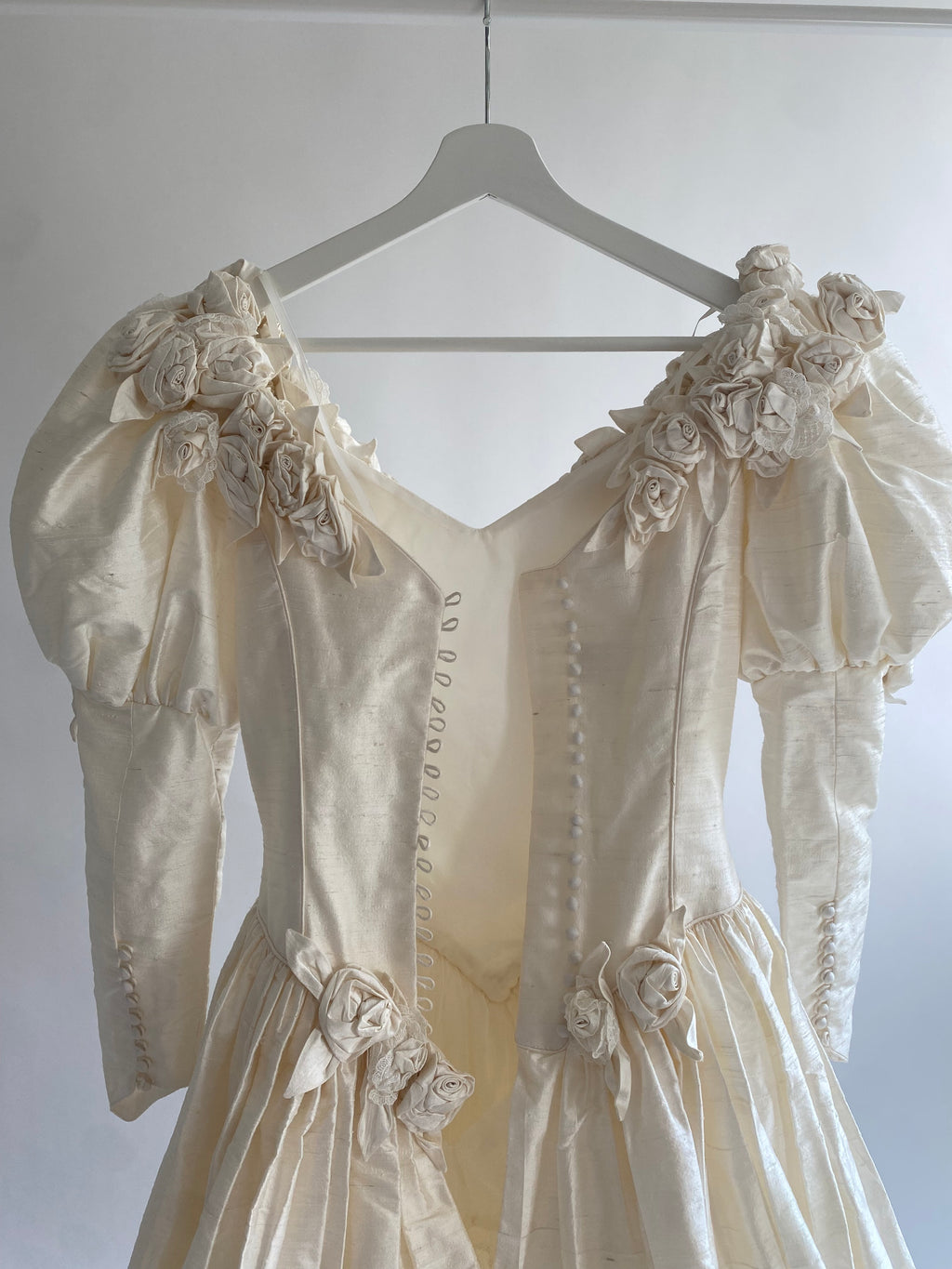 1980s Silk Rosette Wedding Dress