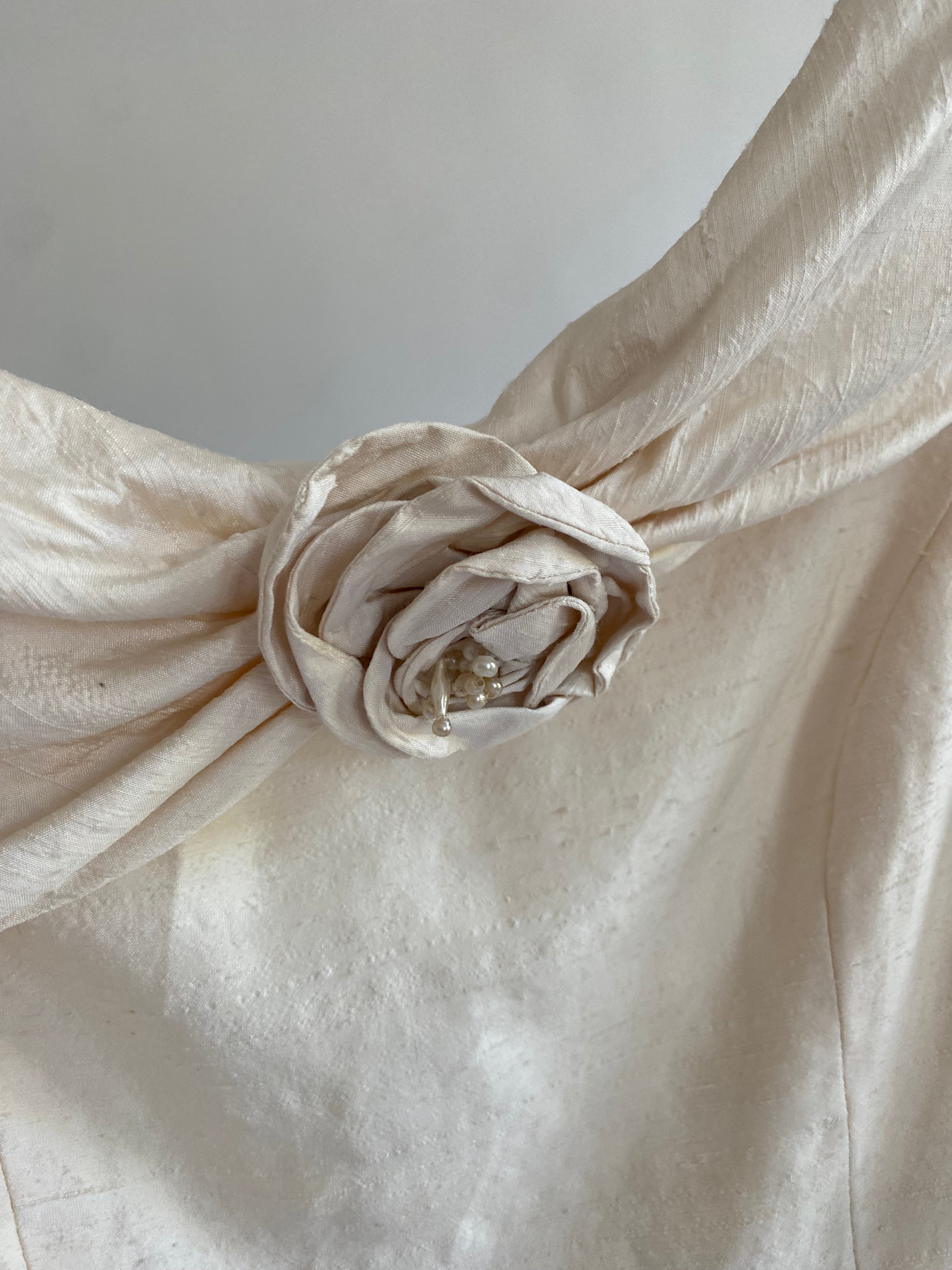 Vintage Silk Midi Off Shoulder Wedding Dress
