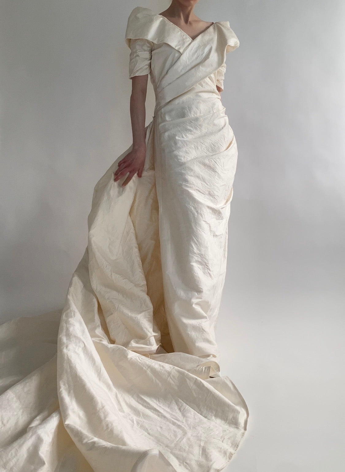 Vintage Silk Wedding Dress with Detachable Train