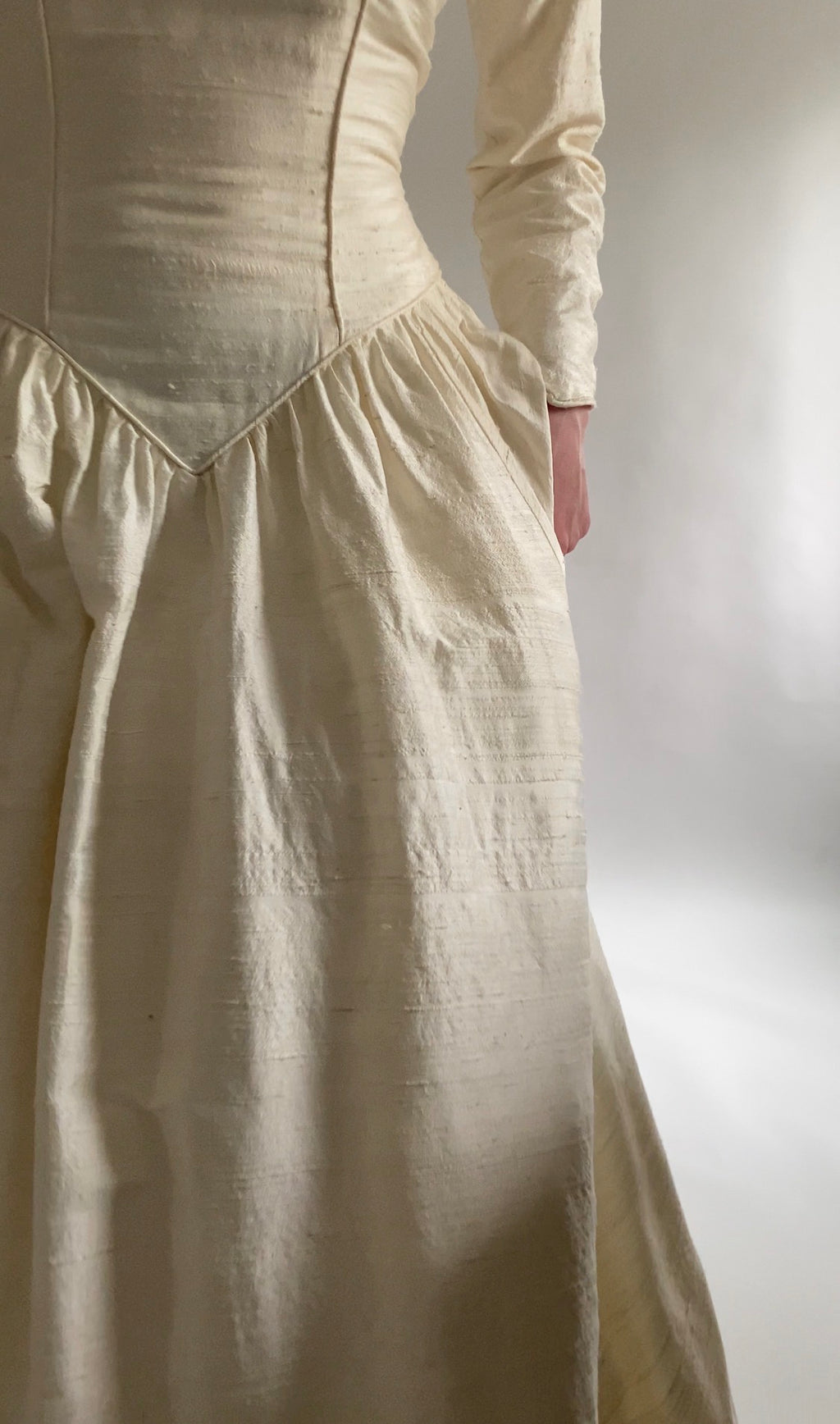 Vintage Rosette Off Shoulder Raw Silk Wedding Dress