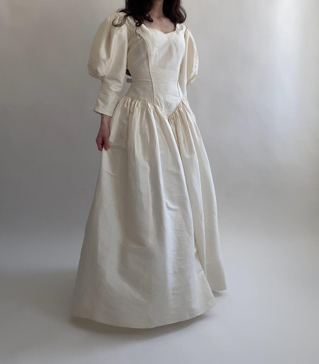 1980s Raw Silk Wedding Gown Medium