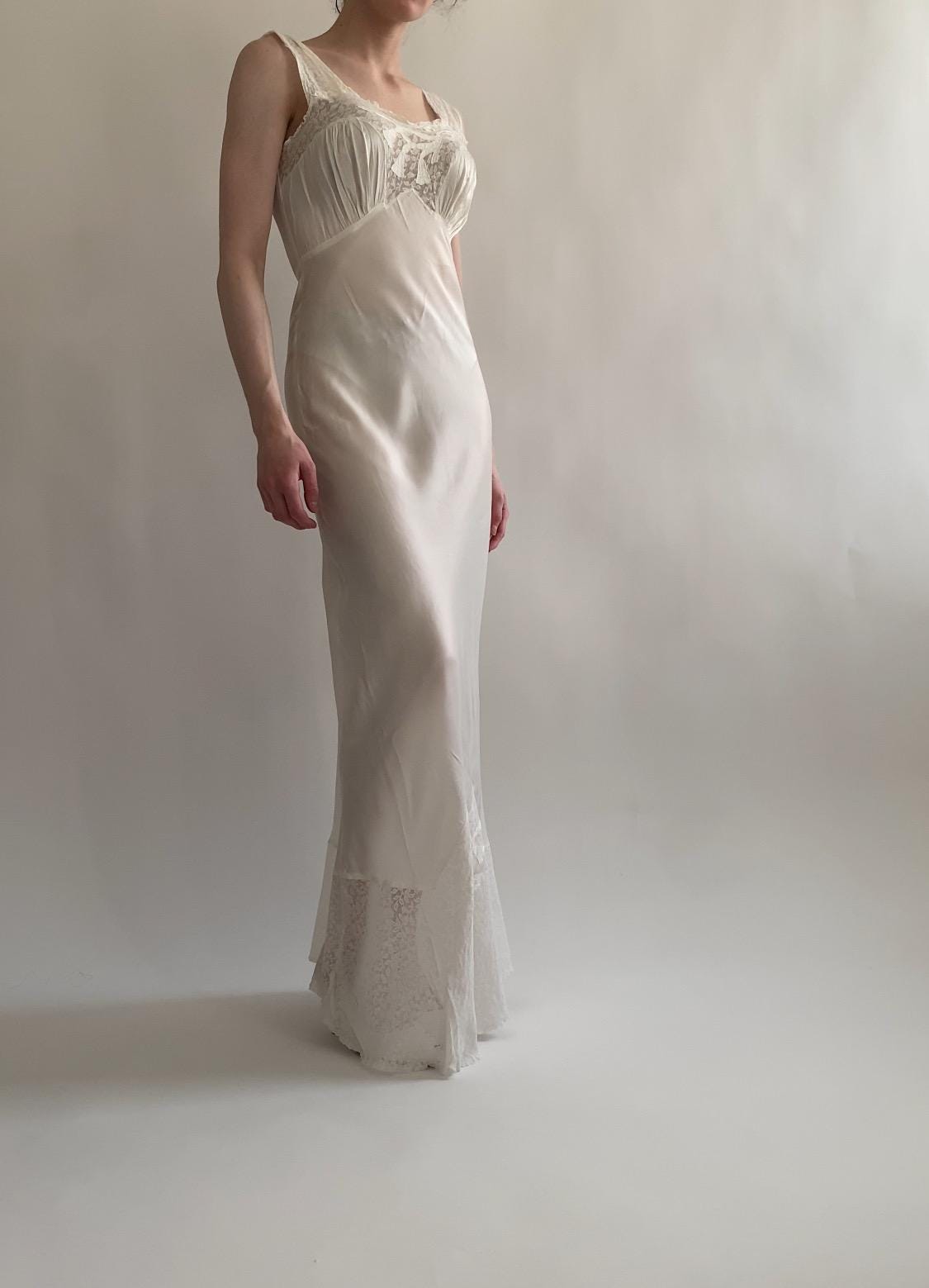 1930s Vintage Slip Dress with Lace and Embroidery Details